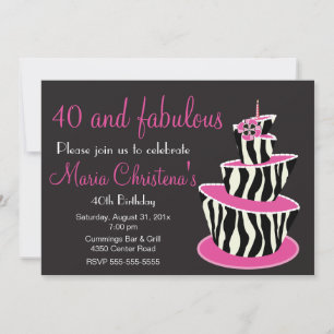 Convite de aniversário fabuloso da zebra (Pink)