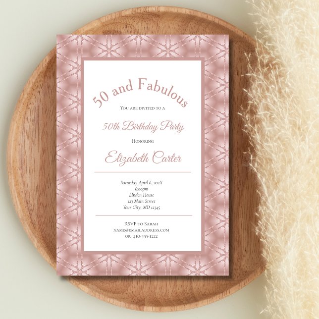 Convite de Aniversário Fabuloso Rosa Dourado 50 (Rose Gold Pink Gray 50 and Fabulous Birthday Invitation for her. Printed or Instant digital download)