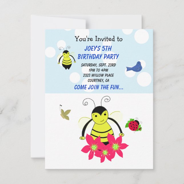 Convite de Aniversário Fantasia Abelha Bumble (Frente)