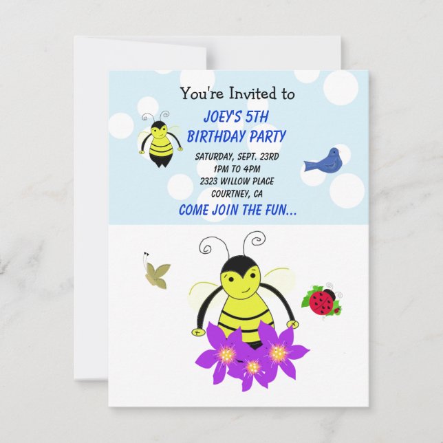 Convite de Aniversário Fantasia Abelha Bumble (Frente)