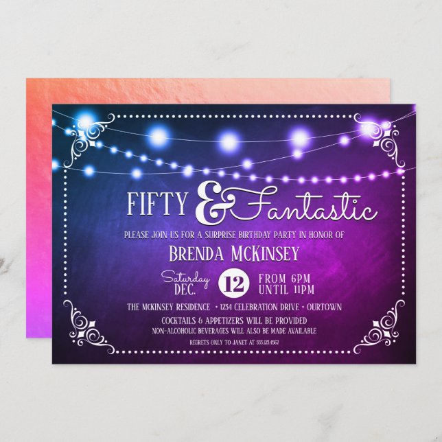 Convite de aniversário Fantástico 50 Surpresa (Frente/Verso)