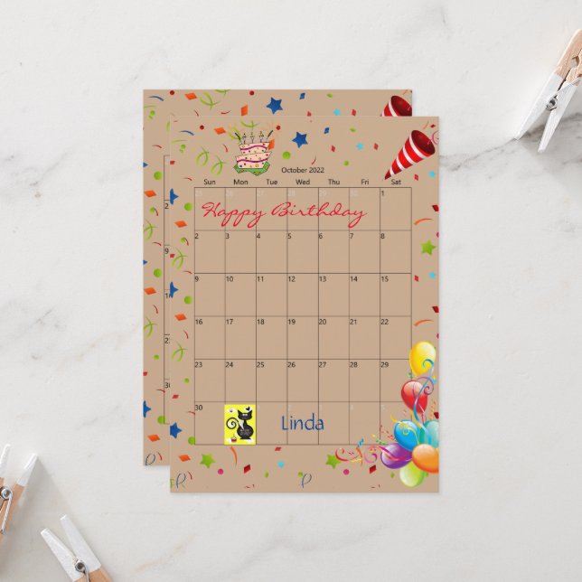 Convite de Aniversário Feliz ao Calendário de Outu (Frente/Verso In Situ)