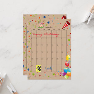 Convite de Aniversário Feliz ao Calendário de Outu