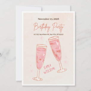 Convite de Aniversário Feliz Criativo Rosa e Simpl