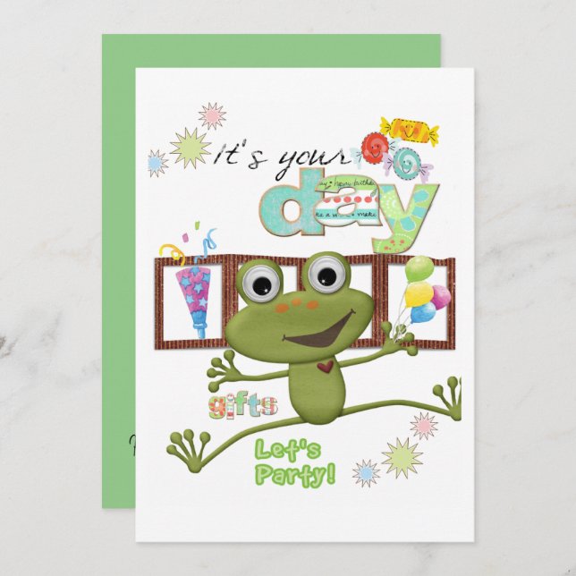 Convite de aniversário feliz para o Sapo da Famíli (Frente/Verso)