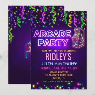 Convite de Aniversário Festa Arcade