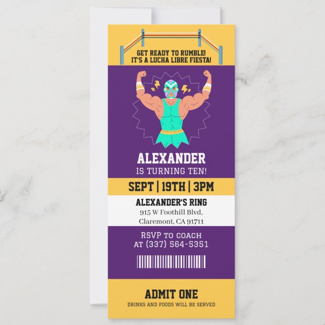 Convite de Aniversário Festa Bilhete Lucha Libre M (Frente)
