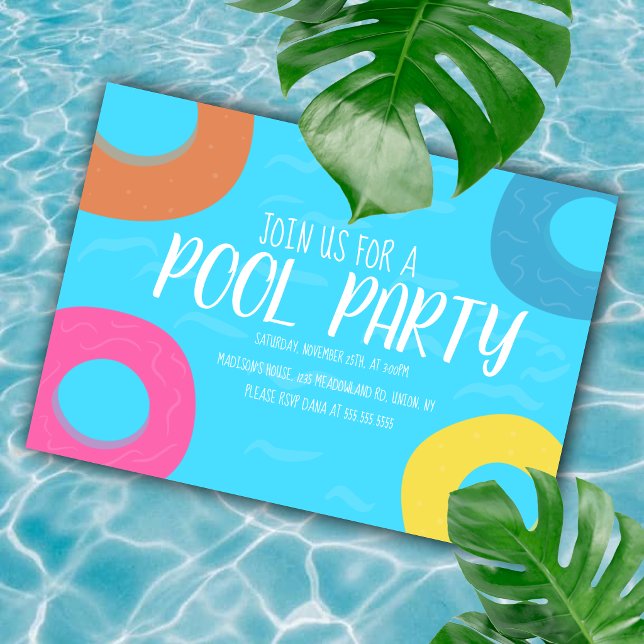 Convite de Aniversário Festa com Argola de Piscina (Criador carregado)