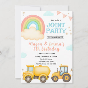 Convite de Aniversário Festa de Construção Arco-ír