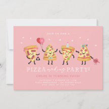 Convite de Aniversário Festa de Pizza Meninas Fest