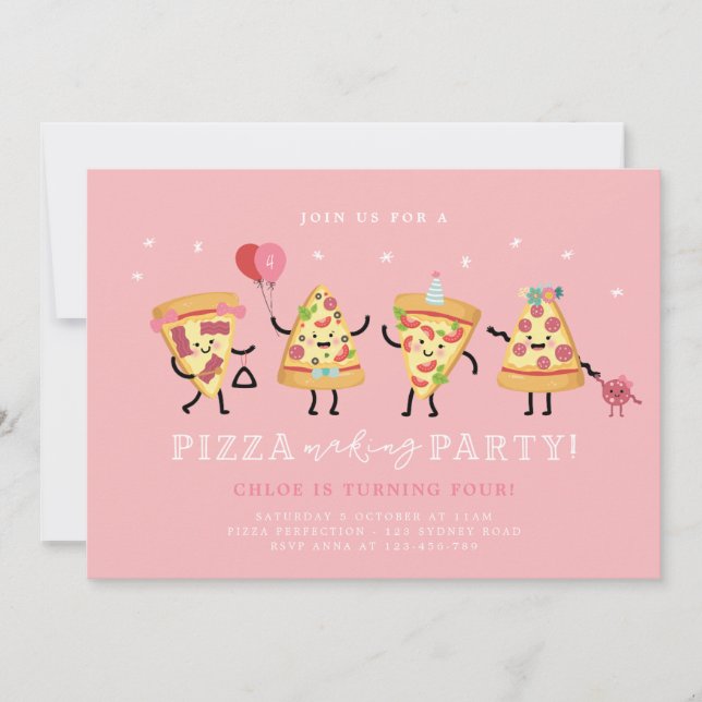Convite de Aniversário Festa de Pizza Meninas Fest (Frente)