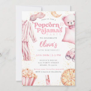 Convite de Aniversário Festa de Pyjamas com Pipoca