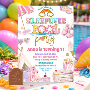 Convite de Aniversário Festa de Sono na Piscina Pa