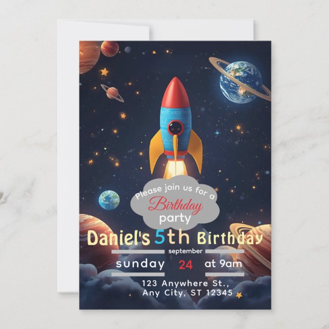 Convite de Aniversário Festa Espacial decolar | An (Frente)