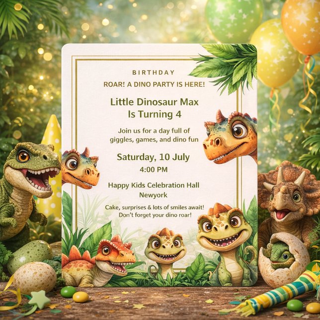 Convite de Aniversário Festa Infantil Dinossauro A (Dinosaur Birthday Invitation for Kids | Cute Dino Party Invite for Boys & Girls |)