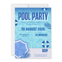 Convite de Aniversário Festa na Piscina Azul BRUH