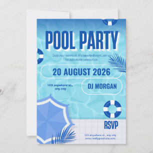 Convite de Aniversário Festa na Piscina Azul BRUH