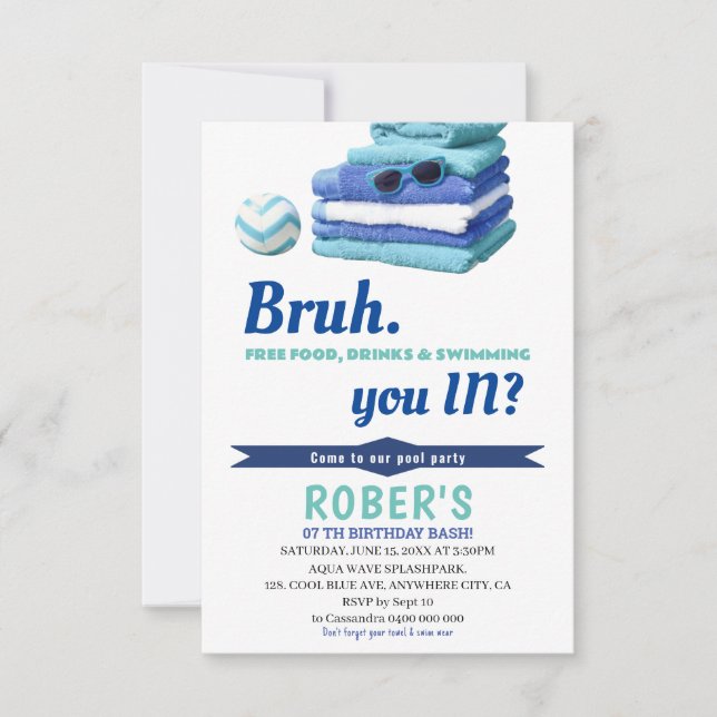 Convite de Aniversário Festa na Piscina Azul dos G (Frente)