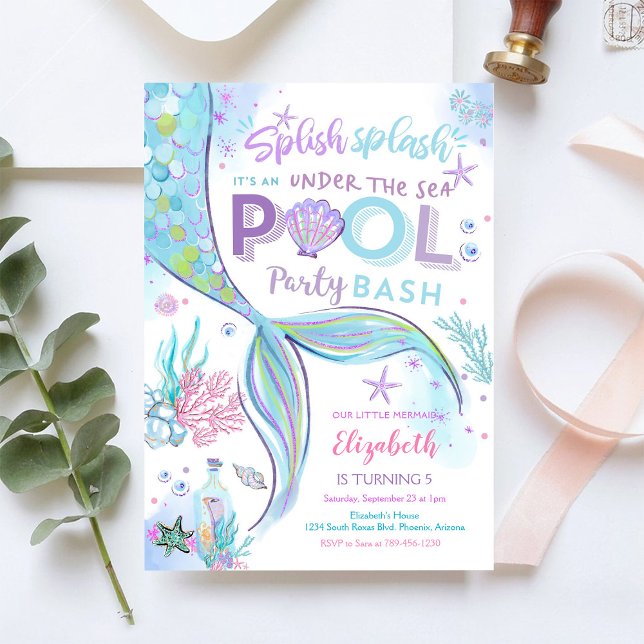 Convite de Aniversário Festa na Piscina da Sereia (Criador carregado)