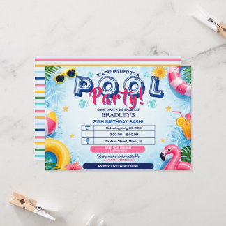 Convite de Aniversário Festa na Piscina do Cara Le