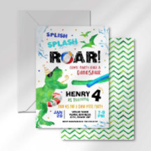 Convite de Aniversário Festa na Piscina dos Dinoss