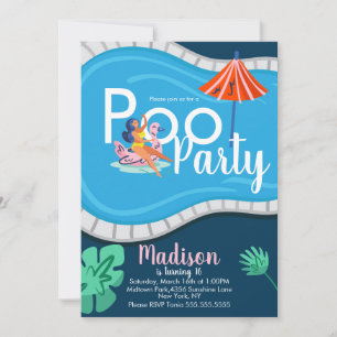 Convite de Aniversário Festa na Piscina para Adole