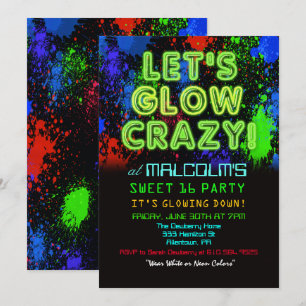 Convite de Aniversário Festa Sweet 16 Glow