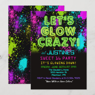 Convite de Aniversário Festa Sweet 16 Glow
