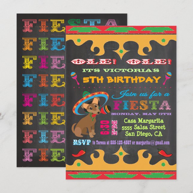 Convite de aniversário Fiesta Chihuahua Mexicano (Frente/Verso)