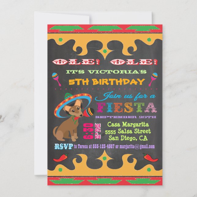 Convite de aniversário Fiesta Chihuahua Mexicano (Frente)
