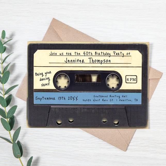 Convite de Aniversário Fita Cassete Retrô (Retro Cassette Tape Birthday Party Invitation)
