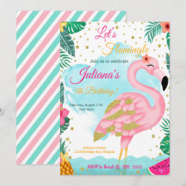 Convite de Aniversário Flamingo Flamingo, Cor-de-Á