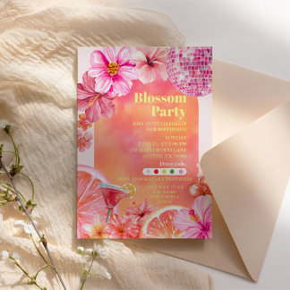 Convite de Aniversário Flor de Água Rosa Brilhante
