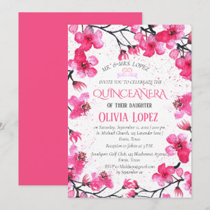 Convite de Aniversário Flor de Cerejeira Rosa Quin
