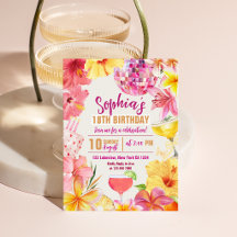 Convite de Aniversário Flor de Hibisco Floral Disc