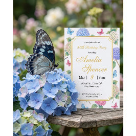 Convite de Aniversário Flor de Hortênsia em Aquare