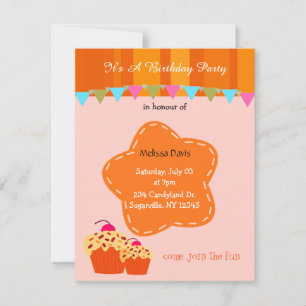Convite de Aniversário Flor de Laranja e Cupcake