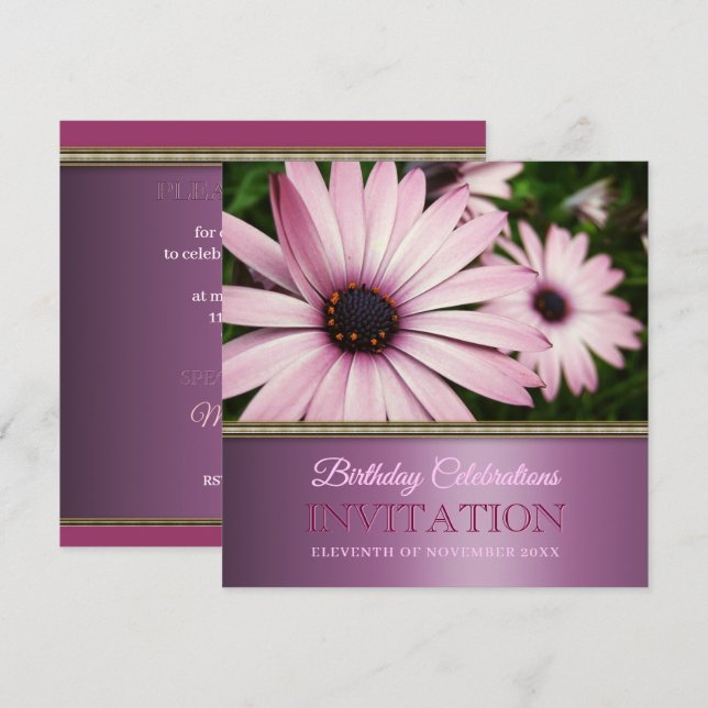 Convite de Aniversário Flor Pétalas Rosa (Frente/Verso)
