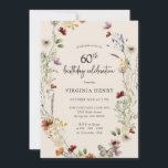 Convite de aniversário Floral 60º<br><div class="desc">Este na moda e elegante convite de 60 anos apresenta lindas flores de aquarela pintadas à mão,  organizadas como uma bela coroa perfeita com um elegante roteiro escrito à mão. Encontre itens correspondentes na Coleção de Casamentos de Boho Wildflower.</div>