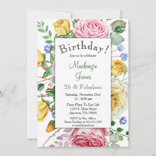 Convite de Aniversário Floral Amarelo-Cor-de-rosa