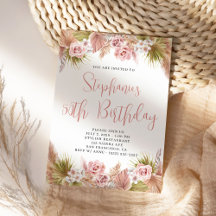 Convite de Aniversário Floral Boho Blush Pampas Gr