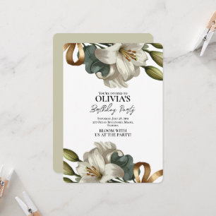 Convite de aniversário floral branco elegante