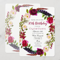 Convite de Aniversário Floral Burgundy - QUALQUER
