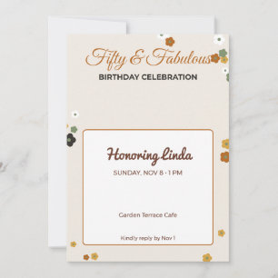 Convite de Aniversário Floral Cinquenta e Fantásti