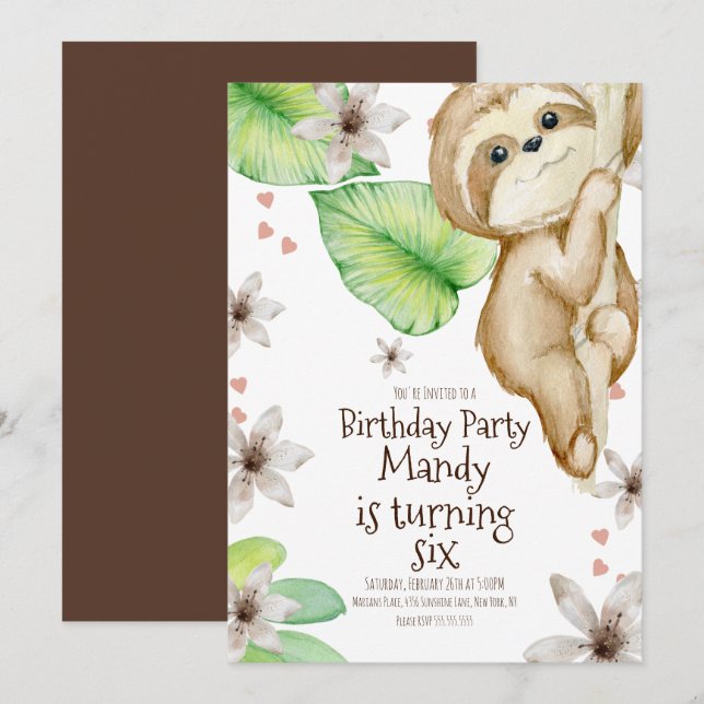 Convite de Aniversário Floral com Coração Pendurad (Frente/Verso)