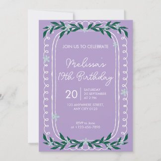 Convite de Aniversário Floral de 19 anos Lilac Coq