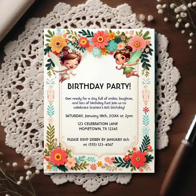 Convite de Aniversário Floral de Fada Enfeitiçada (Criador carregado)