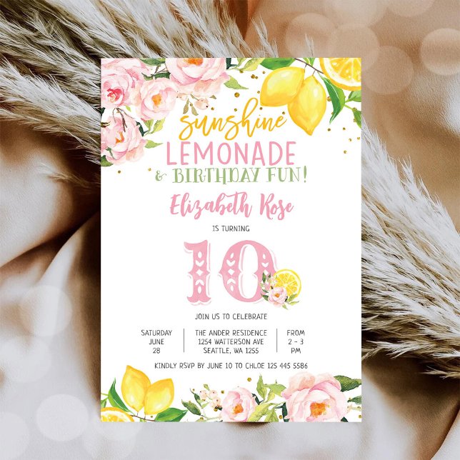 Convite de Aniversário Floral de Limão (Criador carregado)