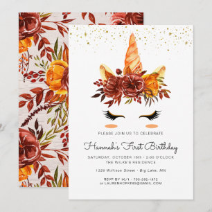 Convite de Aniversário Floral de Outono com Rosto
