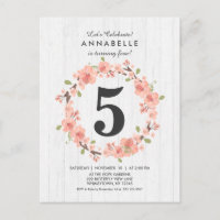 Convite de aniversário Floral de Pêssego Branco
